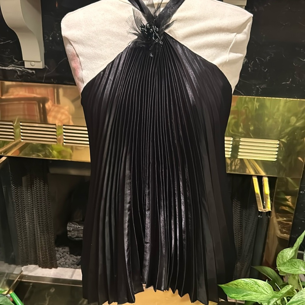 Black pleated halter top